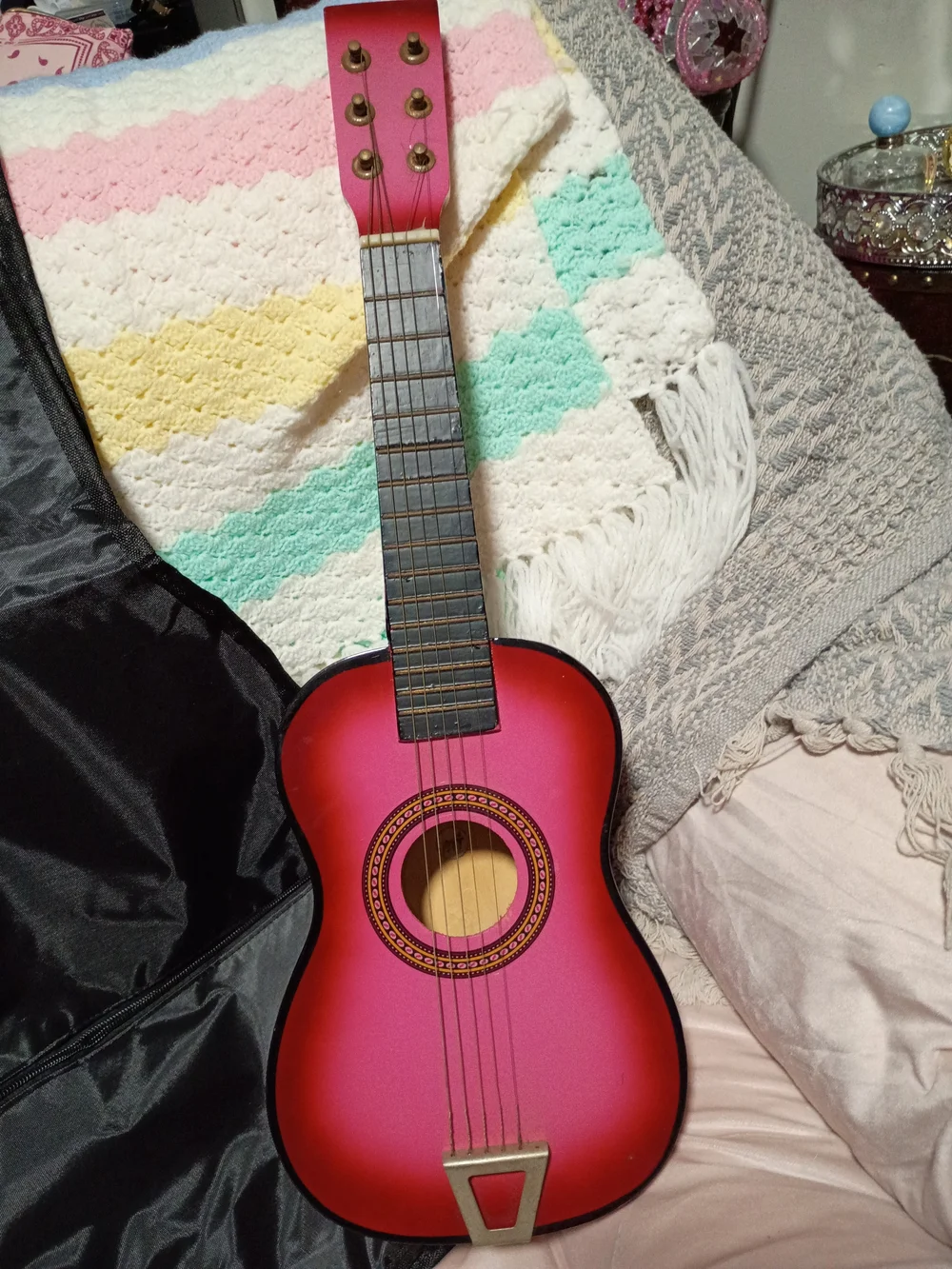 Kids Pink Mini Acoustic Real Guitar- Beginner Practice Guitar